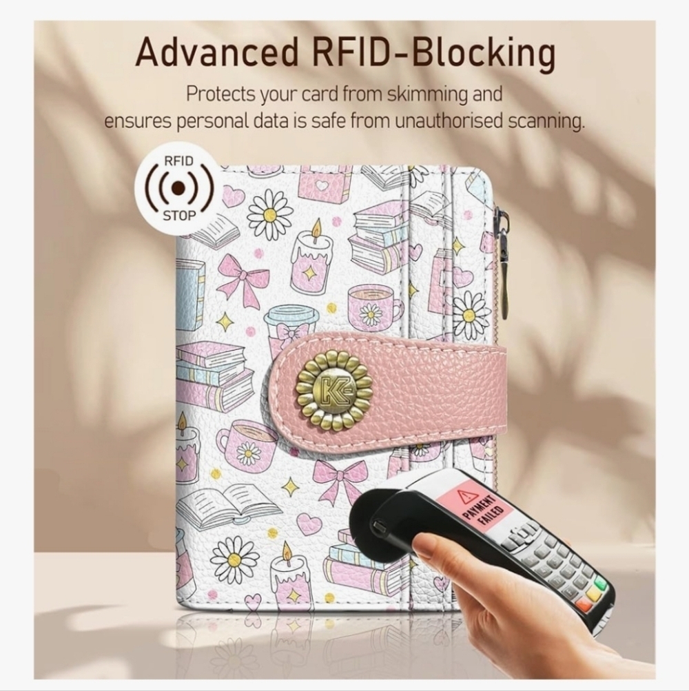 Cute Pink and White RFID-Blocking Wallet